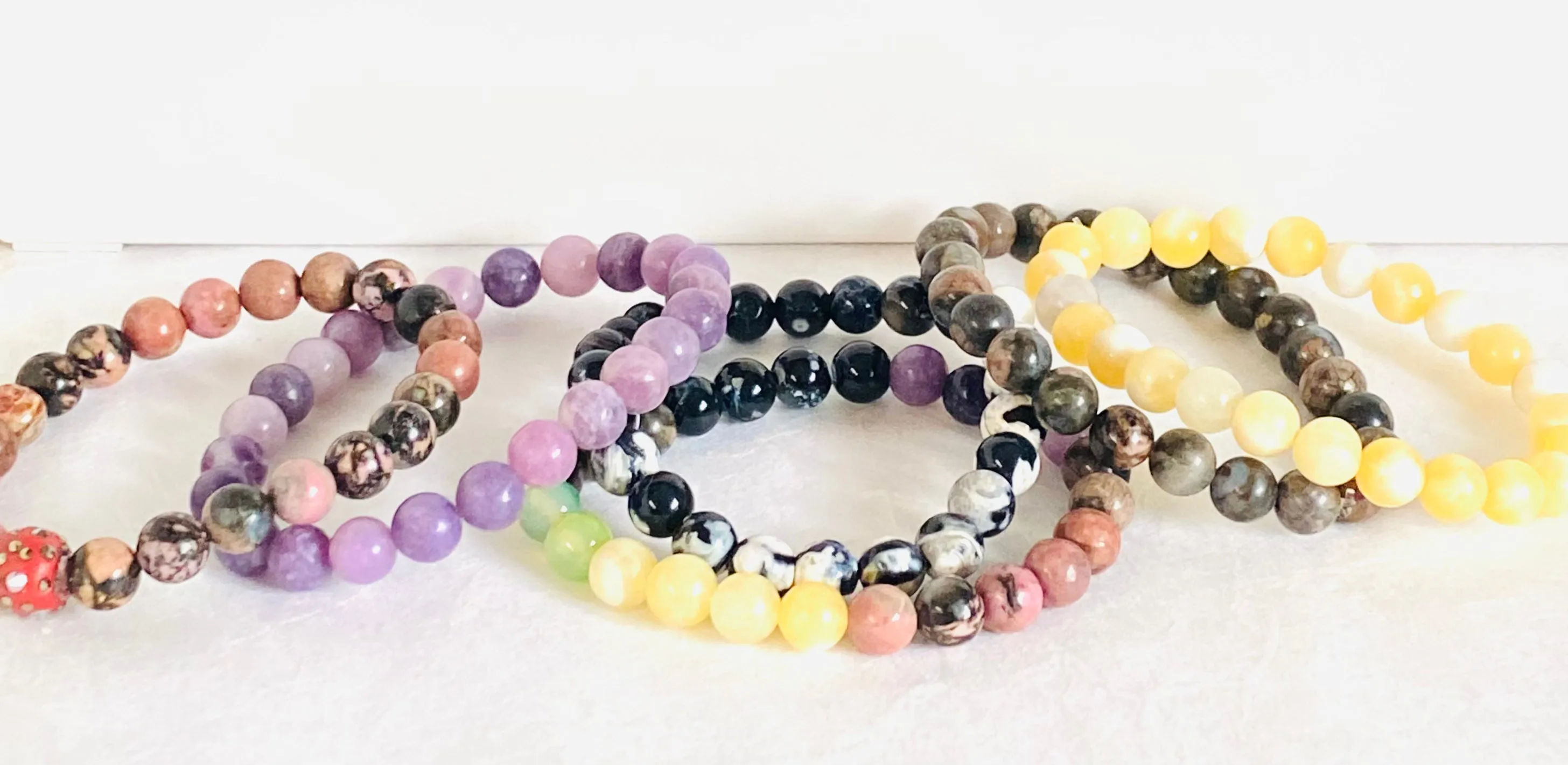 Gemstone Stretch Bracelet-Labradorite,agate, Calcite, Chalcedony Gemstone Stretch Bracelet