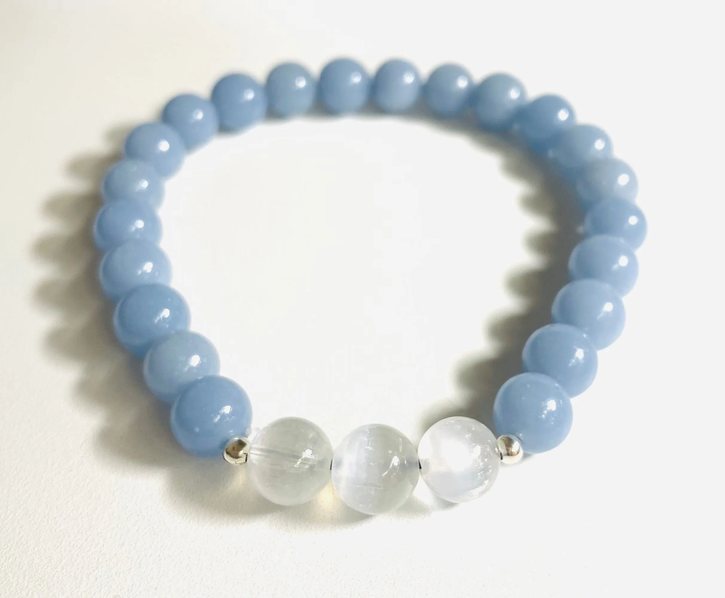 Gemstone Stretch Bracelet-Labradorite,agate, Calcite, Chalcedony Gemstone Stretch Bracelet