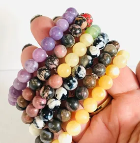 Gemstone Stretch Bracelet-Labradorite,agate, Calcite, Chalcedony Gemstone Stretch Bracelet