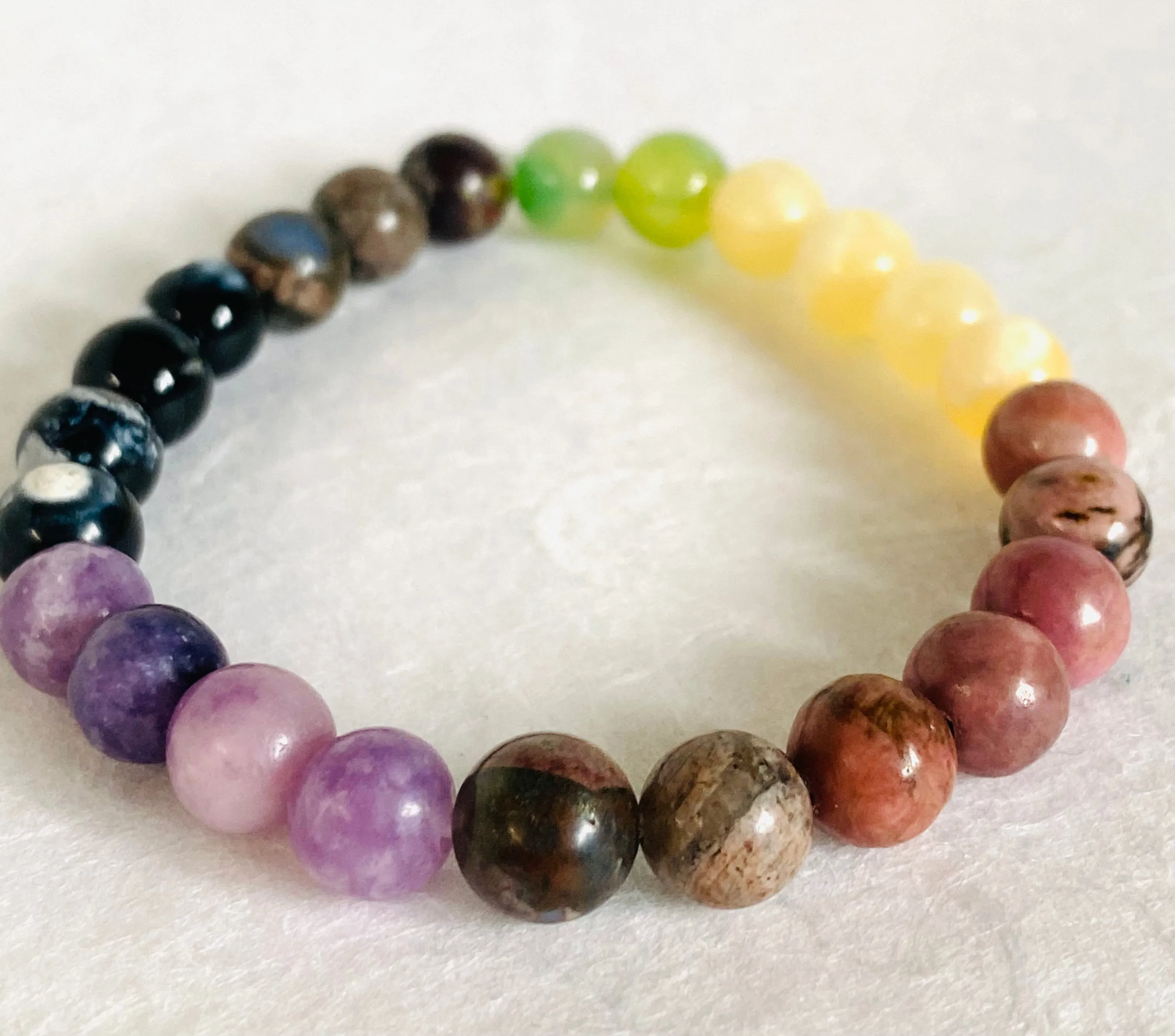Gemstone Stretch Bracelet-Labradorite,agate, Calcite, Chalcedony Gemstone Stretch Bracelet
