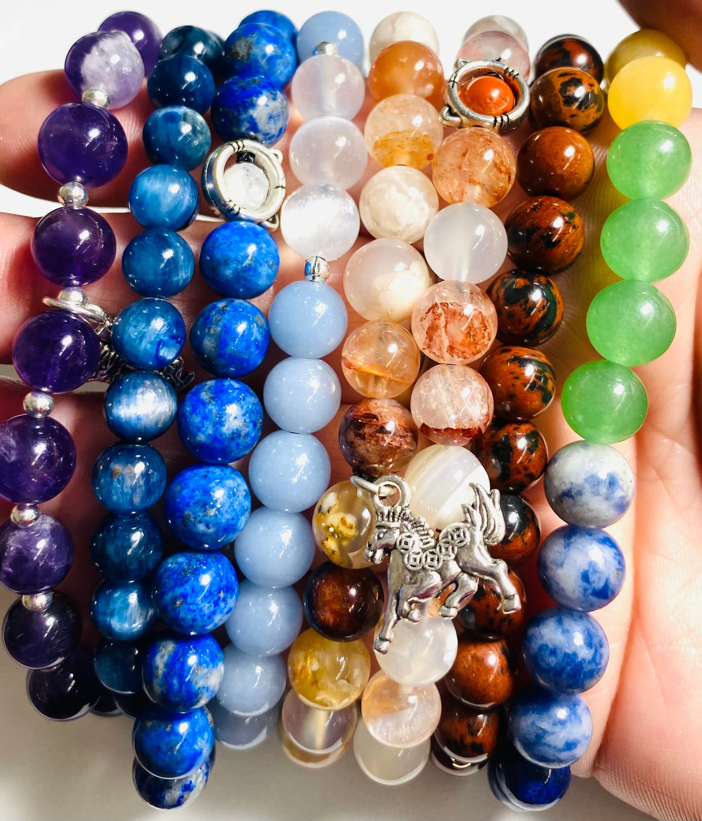 Gemstone Stretch Bracelet-Labradorite,agate, Calcite, Chalcedony Gemstone Stretch Bracelet
