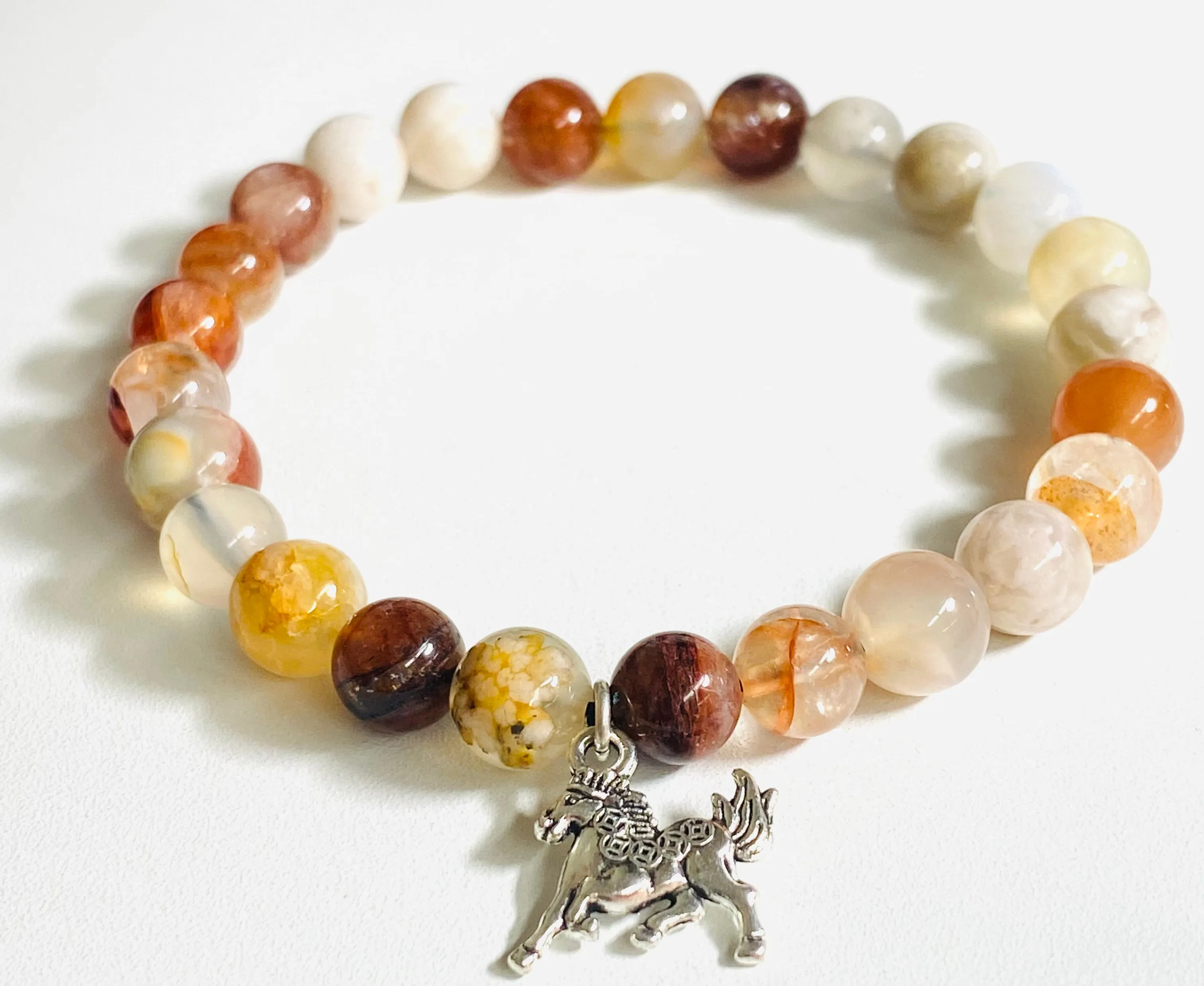 Gemstone Stretch Bracelet-Labradorite,agate, Calcite, Chalcedony Gemstone Stretch Bracelet