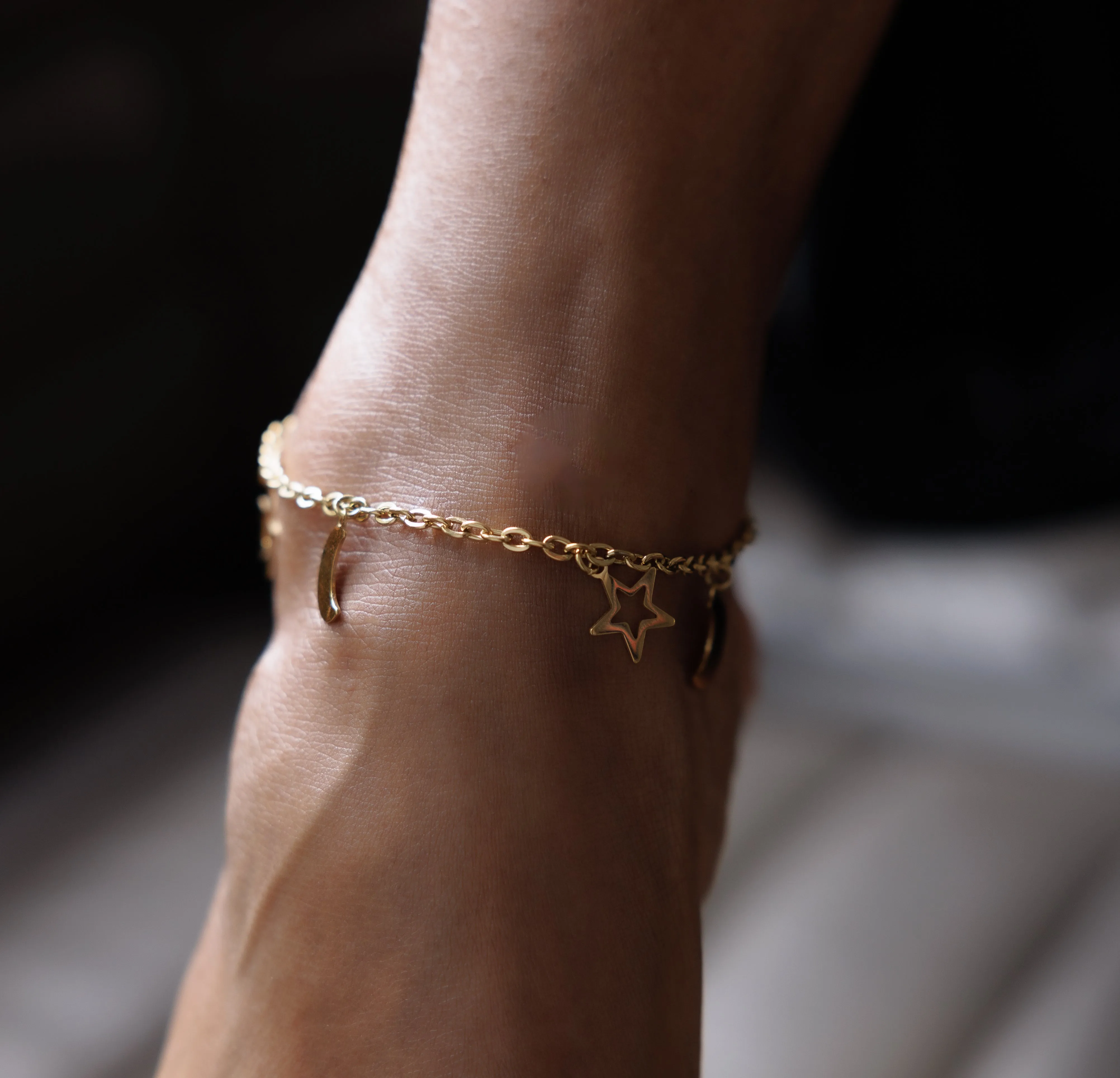 Gold Adjustable Moon & Stars Anklet