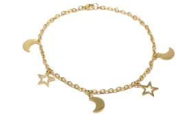 Gold Adjustable Moon & Stars Anklet