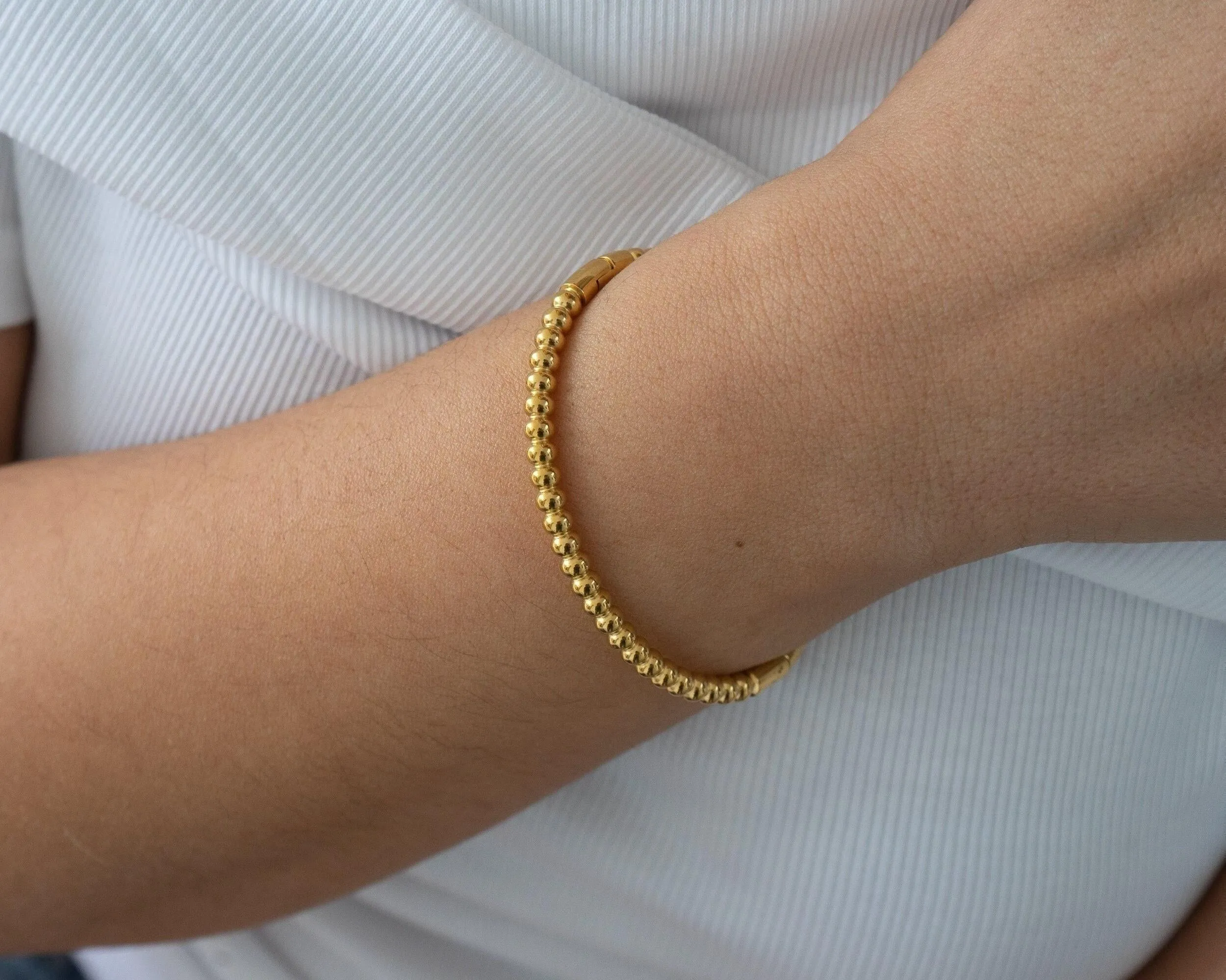 Gold Round Ball Beaded Bangle Bracelet