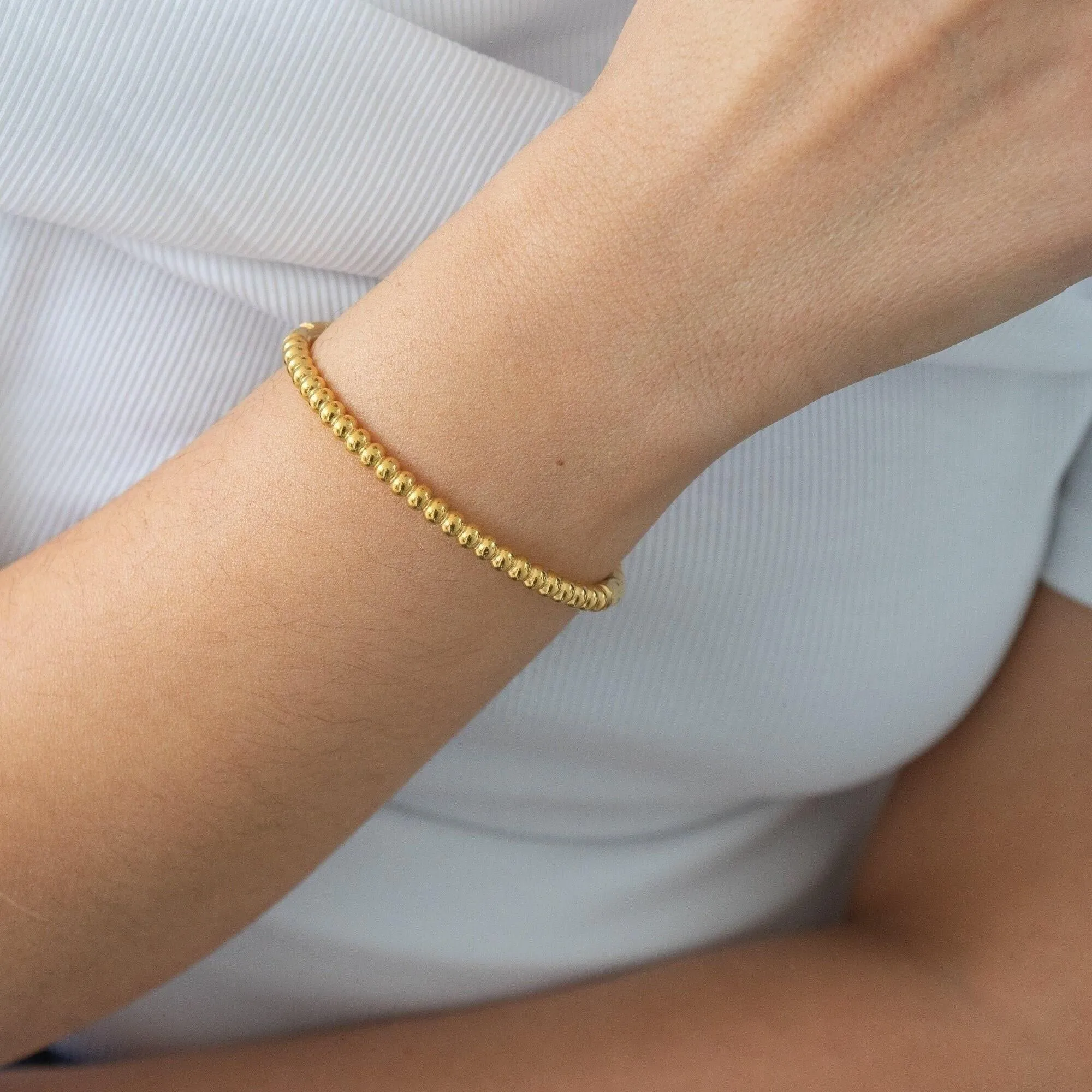 Gold Round Ball Beaded Bangle Bracelet