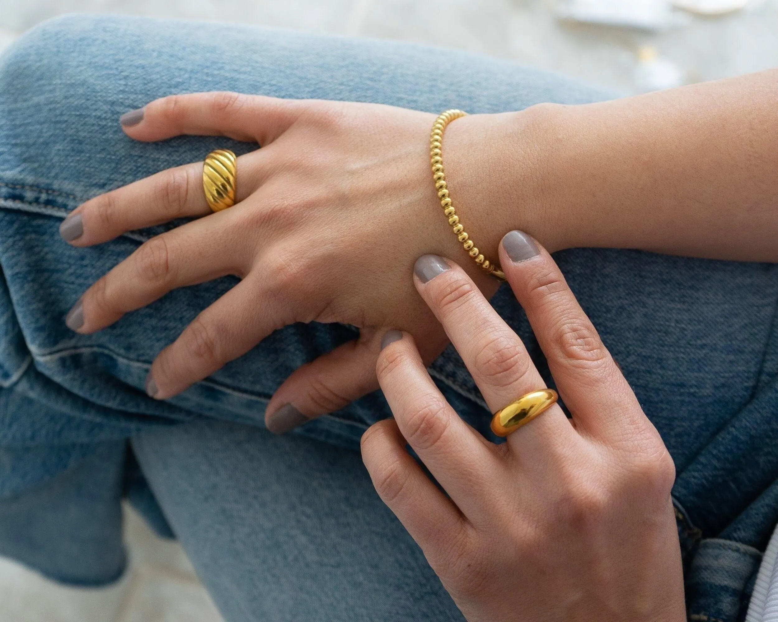 Gold Round Ball Beaded Bangle Bracelet