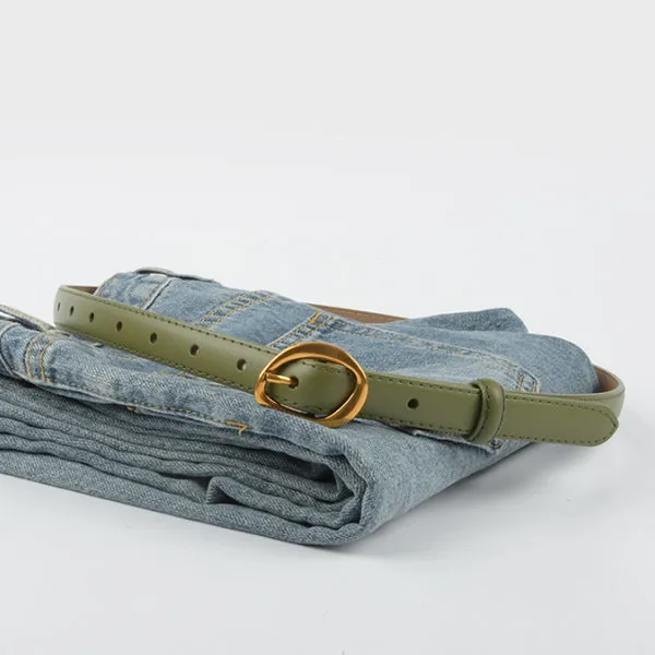 Green Women's Leather Belts with Gold Buckle Belt 綠色女士金扣皮帶 KCBELT1120a
