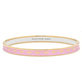 HALCYON DAYS 18K YELLOW GOLD PLATED 6MM BEE PALE PINK ENAMELED BANGLE BRACELET