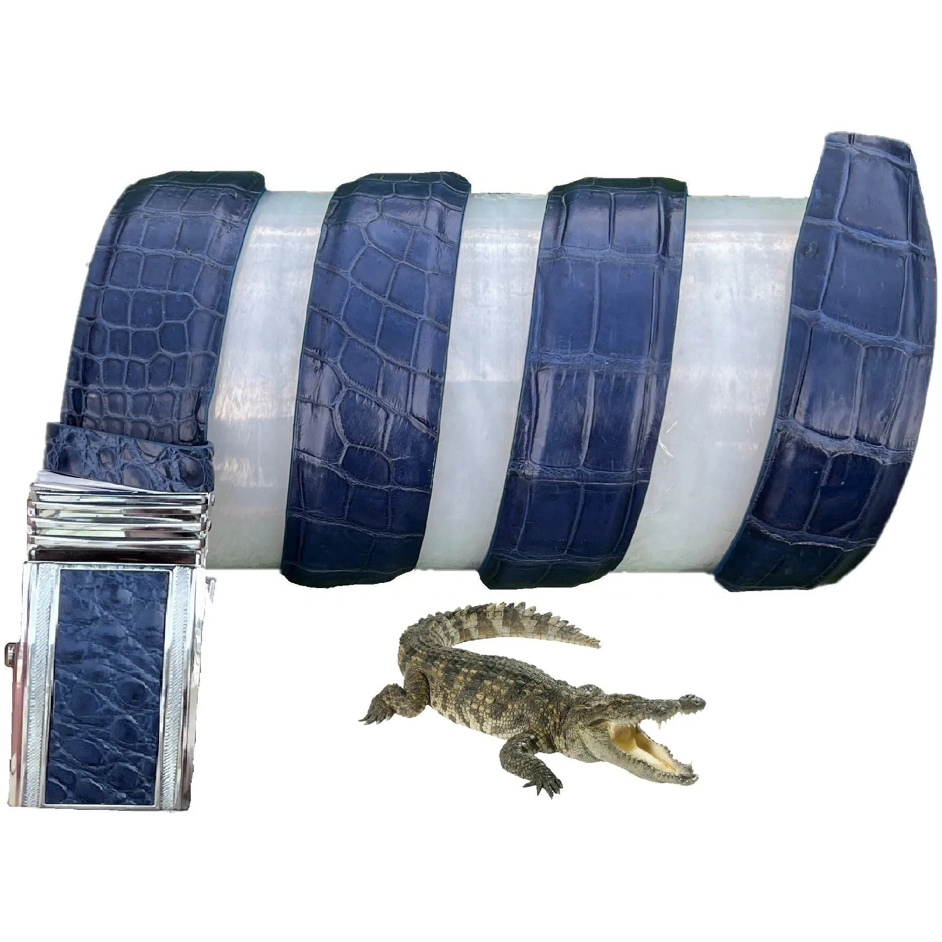 Handcrafted Navy Blue Alligator Belt Men's - Automatic Buckle | BE-NAV-04