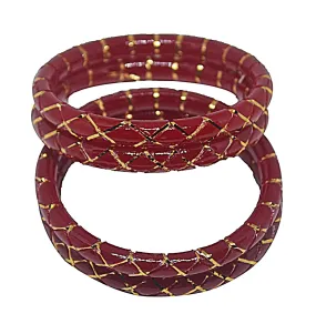 Handmade Pola Gold Metallic Foil Strip Lacquered Acrylic High Fashion Bangle for Women, Maroon