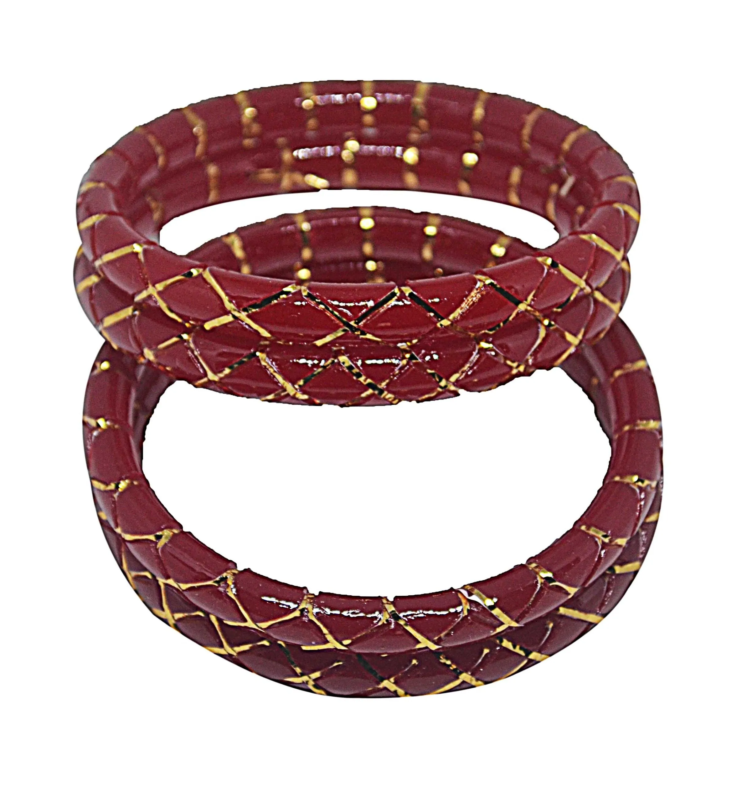 Handmade Pola Gold Metallic Foil Strip Lacquered Acrylic High Fashion Bangle for Women, Maroon