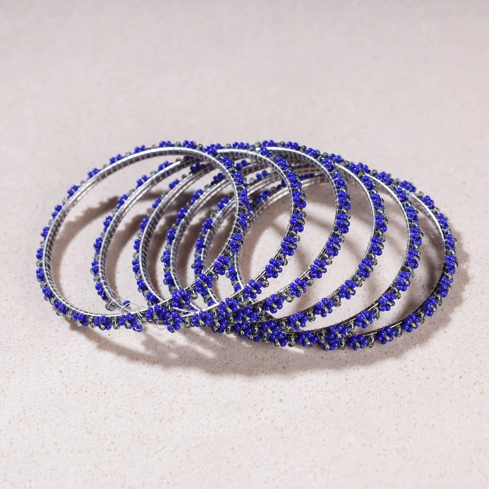 Hapur Flower Blue Beadwork Bangles (Set of 6)