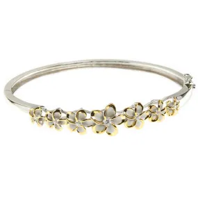 Hawaiian Jewelry 6-12mm 7 Plumeria Rhodium Bangle YG