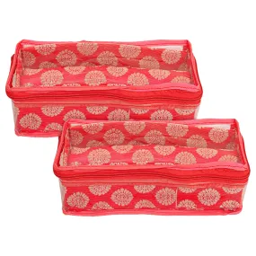 Heart Home Ornament Circle Design Laminated 1 Rod Box, Organizer For Bangle, Watches, Bracelets, Jewellery With Tranasparent Top - Pack of 2 (Red)-47HH0412