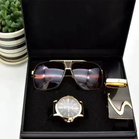 High Quality Men's Business Gift Set Sunglasses Belt Boy Birthday Surprise Quartz Watch Gift Box New Year's Gift Including Box