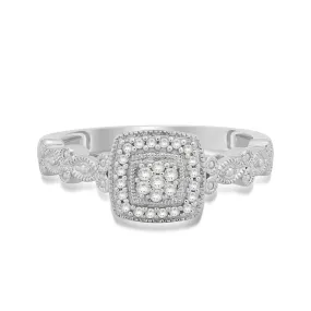 Jewelili Sterling Silver with 1/10 CTTW Natural White Round Diamonds Engagement Ring
