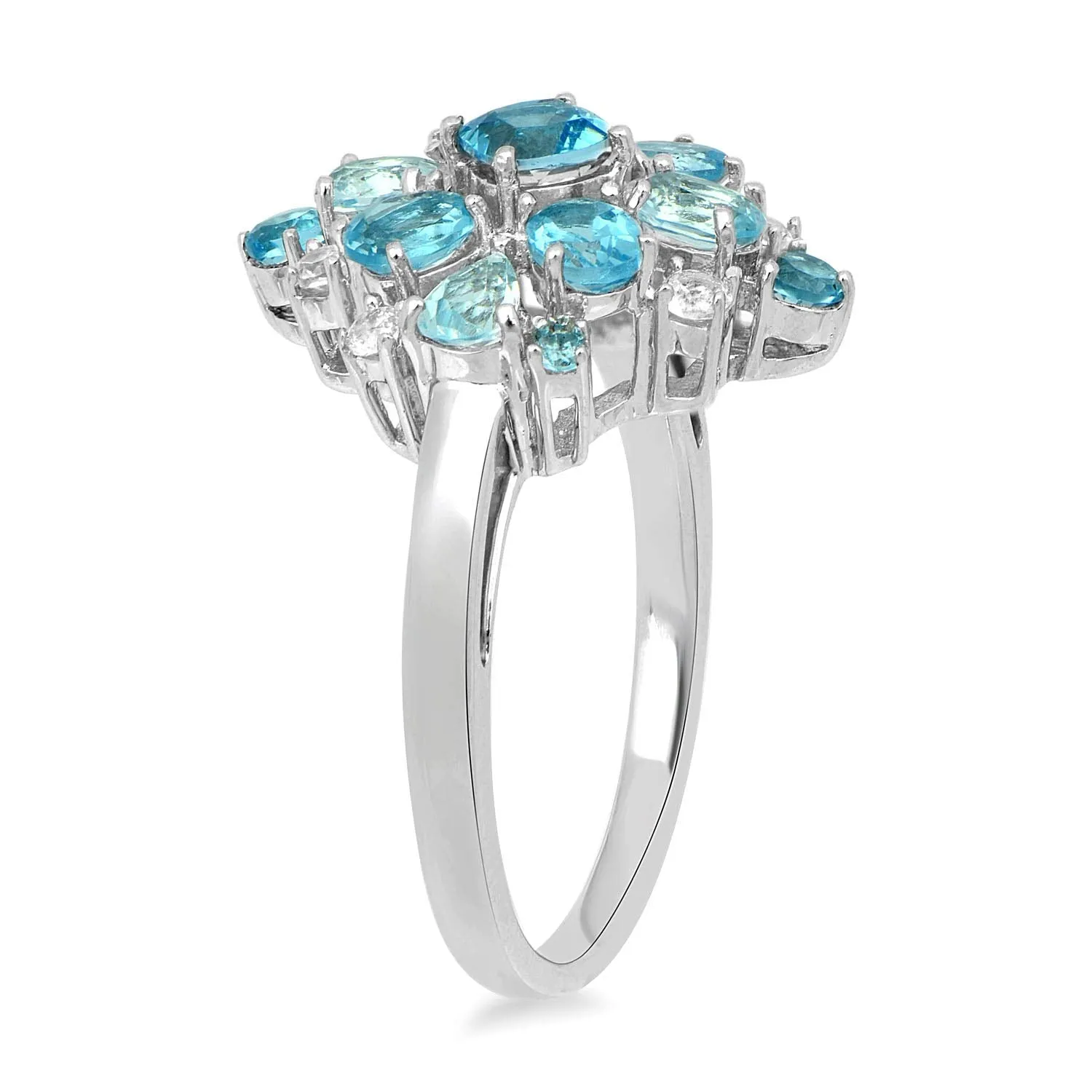 Jewelili Sterling Silver With Swiss Blue Topaz with Sky Blue Topaz and Created White Sapphire Cocktail Ring