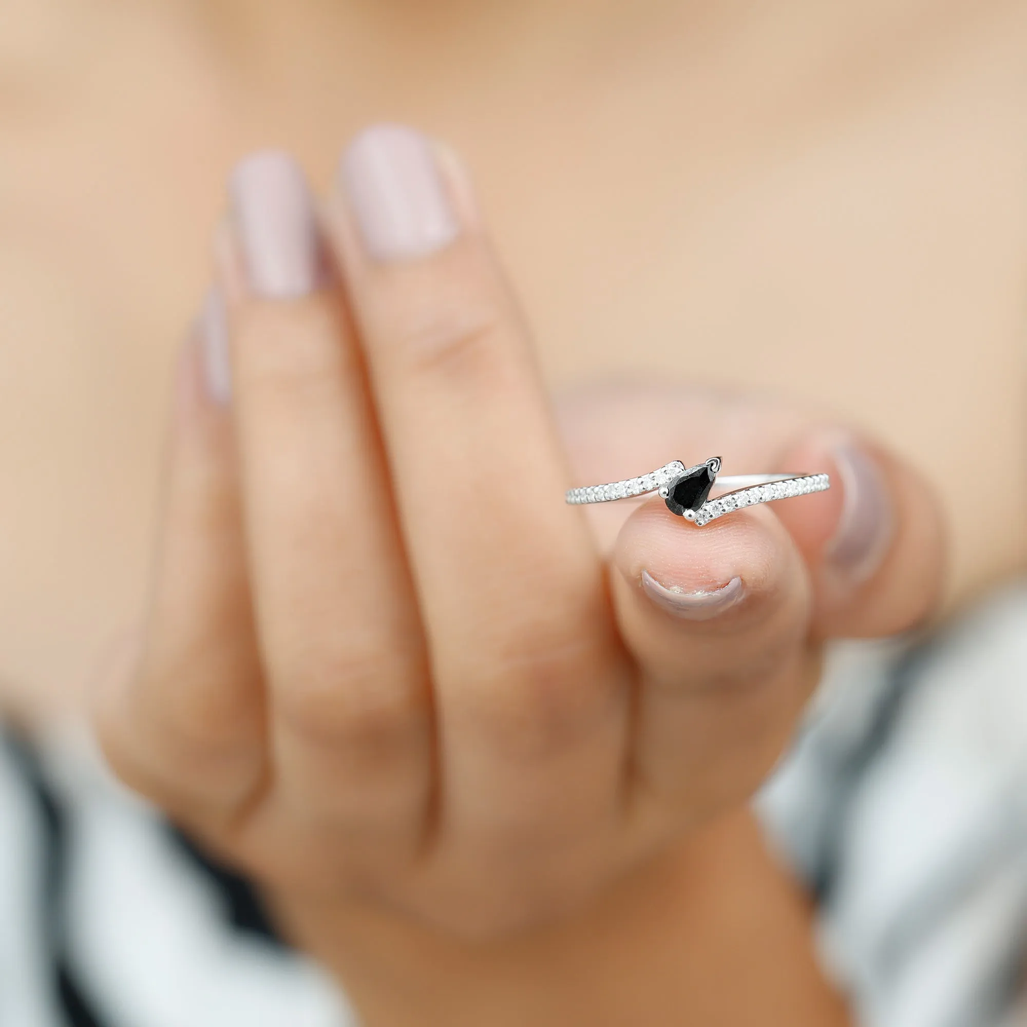 Lab Grown Black Diamond Titled Bypass Promise Ring with Diamond