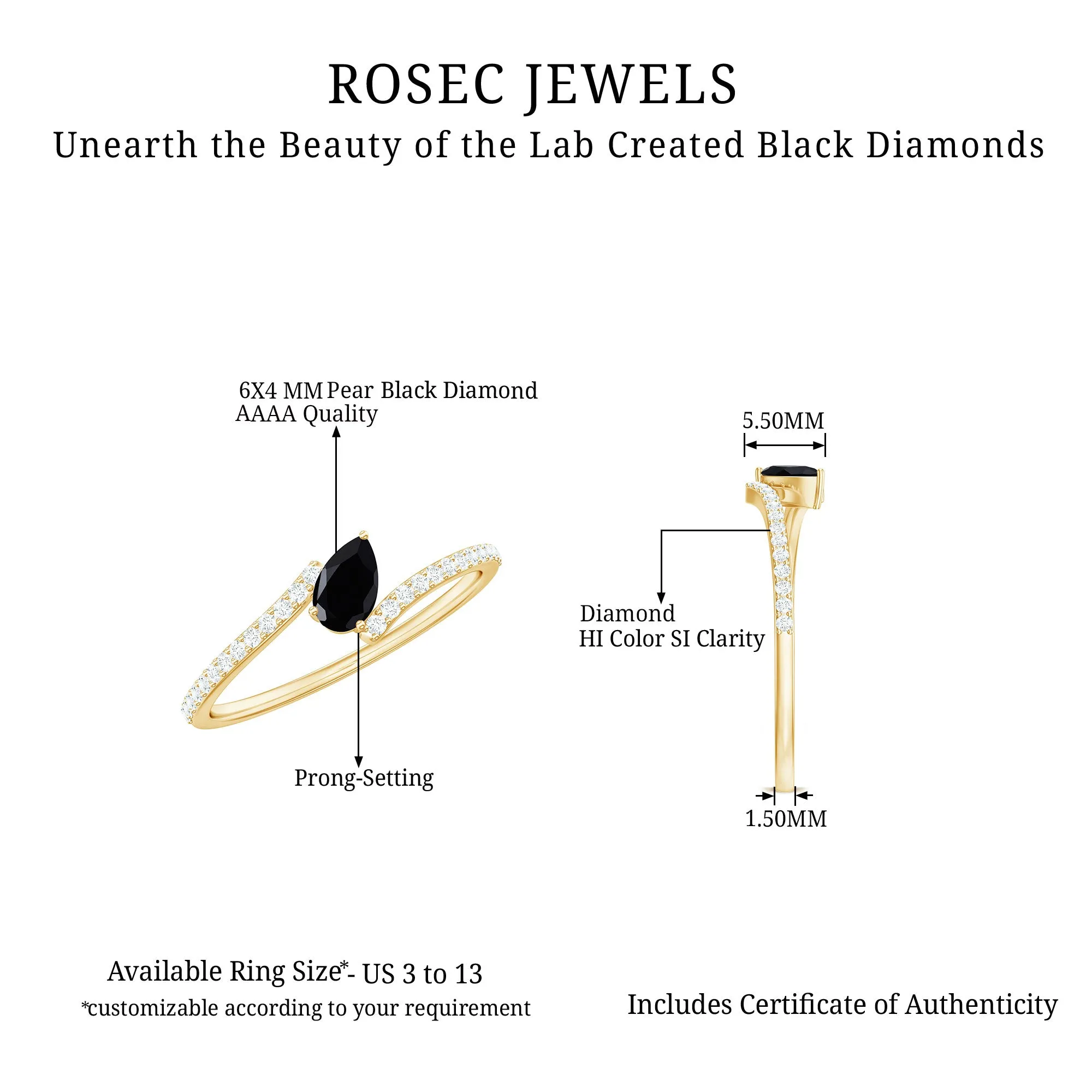 Lab Grown Black Diamond Titled Bypass Promise Ring with Diamond