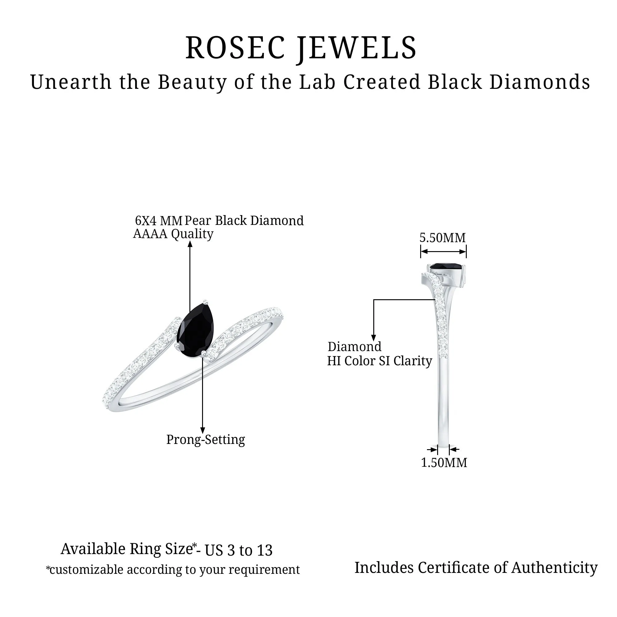 Lab Grown Black Diamond Titled Bypass Promise Ring with Diamond