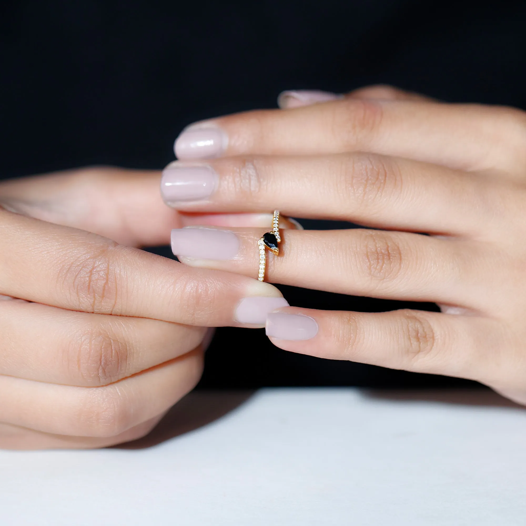 Lab Grown Black Diamond Titled Bypass Promise Ring with Diamond