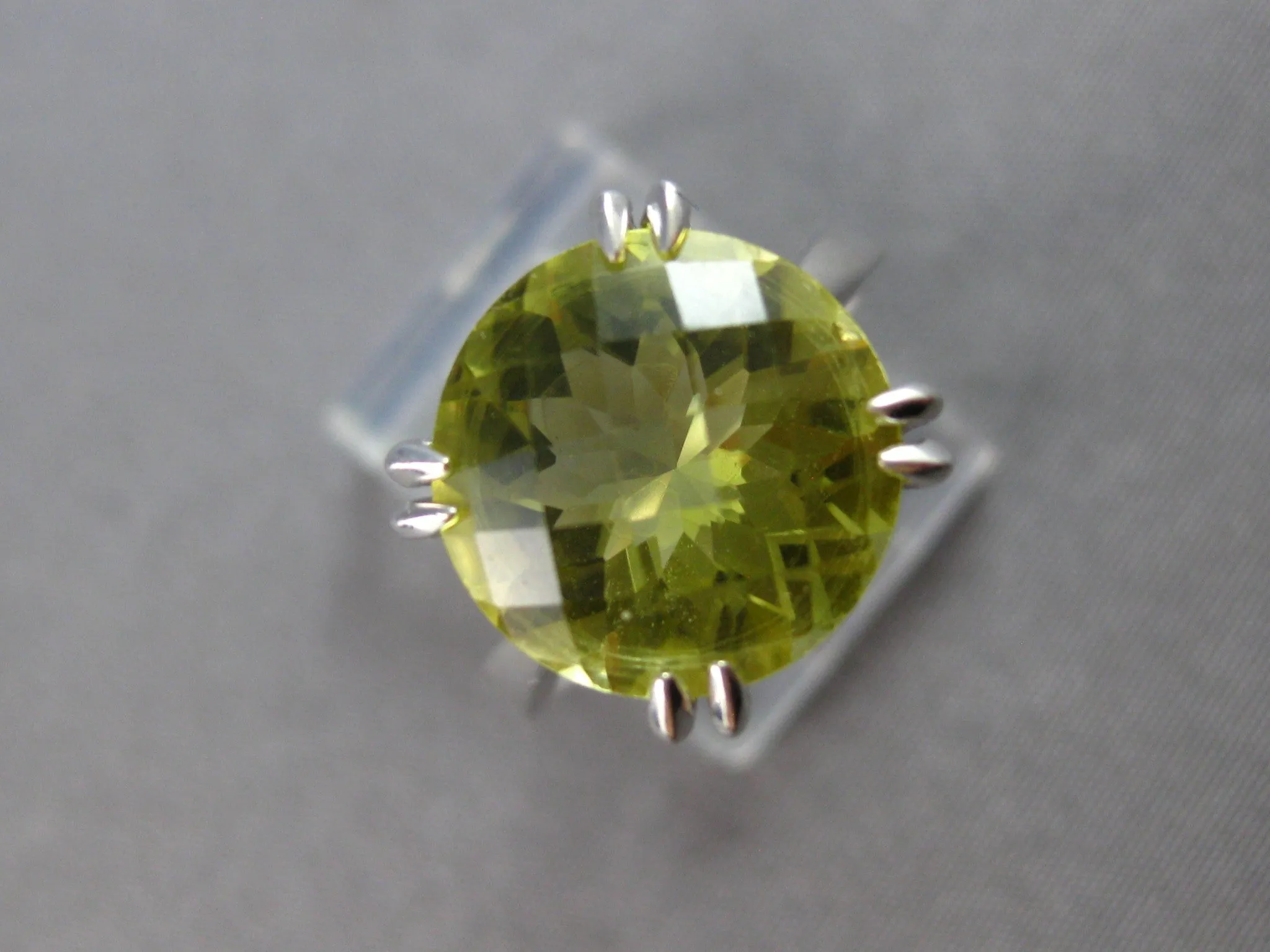 LARGE 8.0CT AAA LEMON QUARTZ 14KT WHITE GOLD 3D ROUND SOLITAIRE FUN RING #27891
