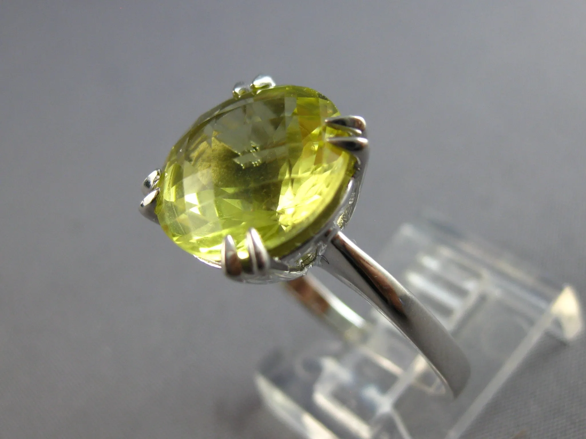 LARGE 8.0CT AAA LEMON QUARTZ 14KT WHITE GOLD 3D ROUND SOLITAIRE FUN RING #27891