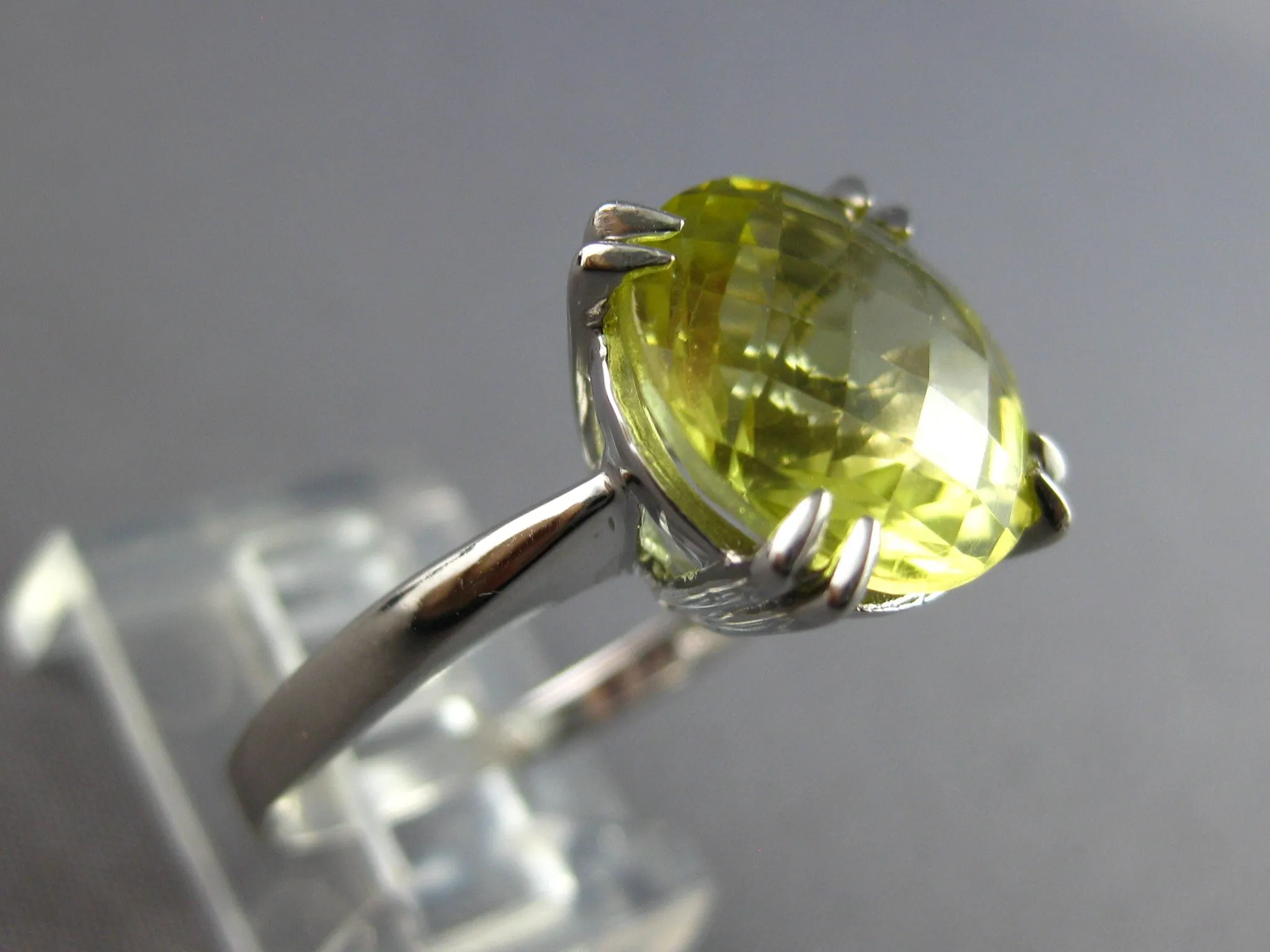 LARGE 8.0CT AAA LEMON QUARTZ 14KT WHITE GOLD 3D ROUND SOLITAIRE FUN RING #27891