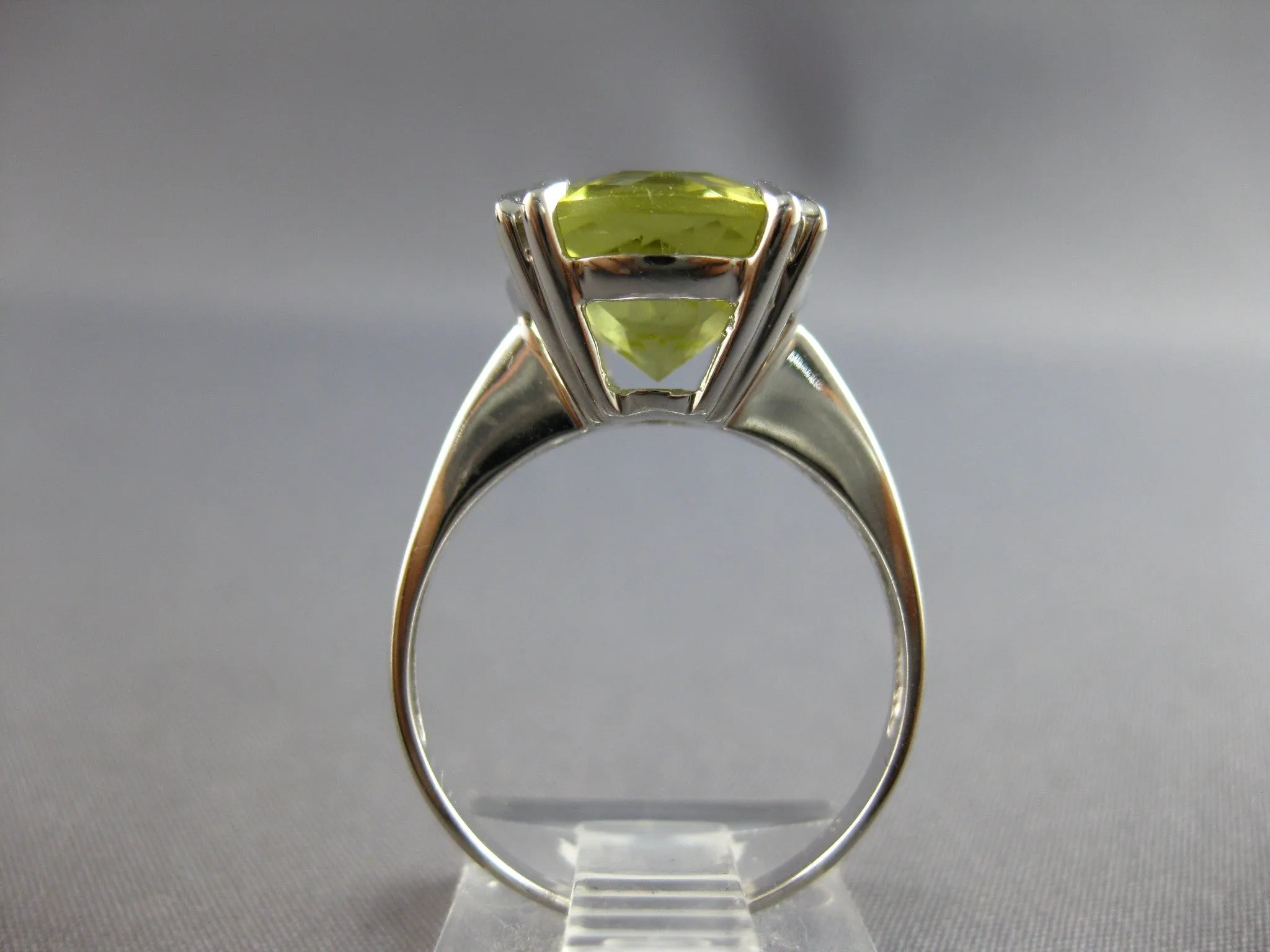 LARGE 8.0CT AAA LEMON QUARTZ 14KT WHITE GOLD 3D ROUND SOLITAIRE FUN RING #27891