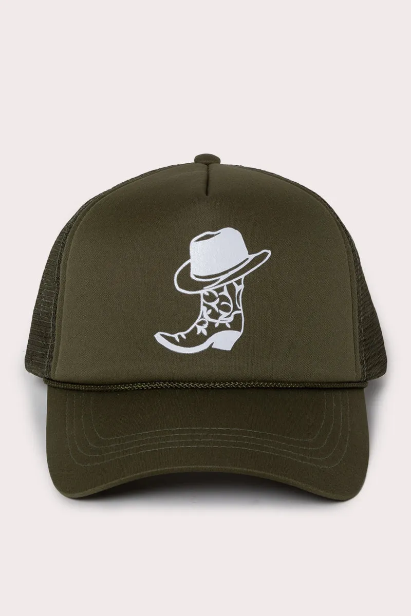 LCAPM2096 - COWBOY BOOT ICON Trucker Cap