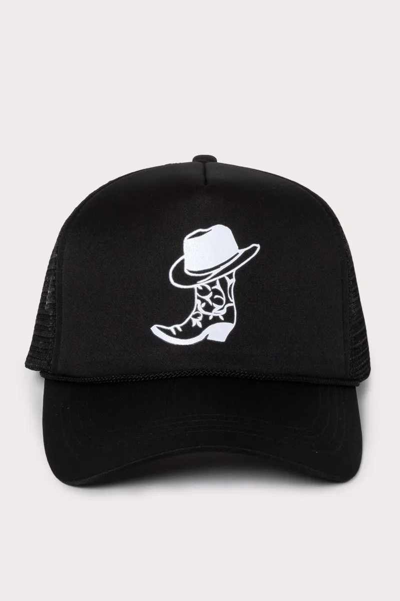 LCAPM2096 - COWBOY BOOT ICON Trucker Cap
