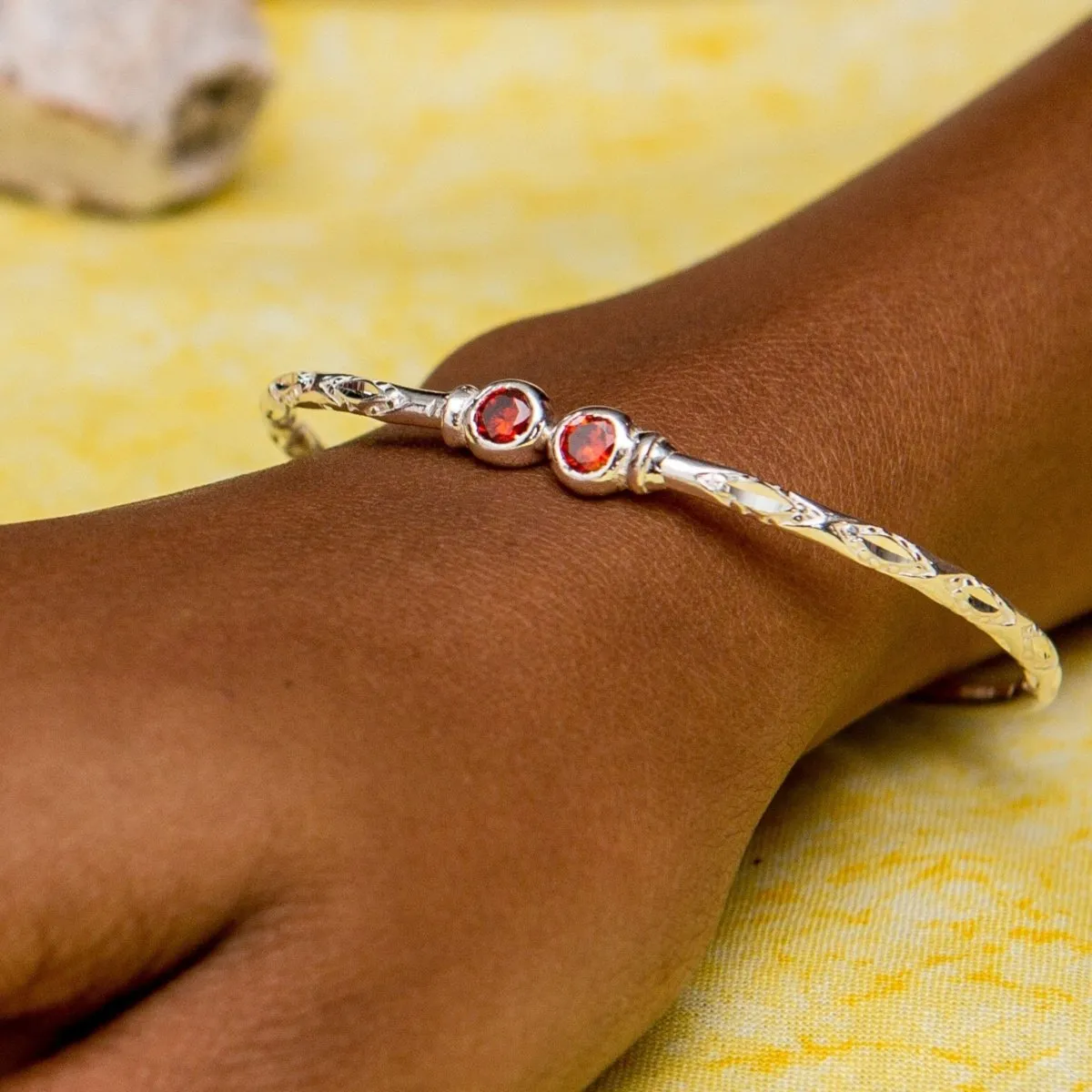 Light Bangle with Synthetic Garnet January Birthstone