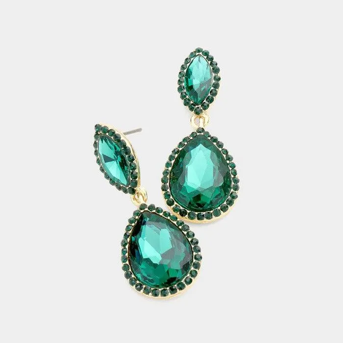 Marquise Emerald Green Teardrop Evening Earrings