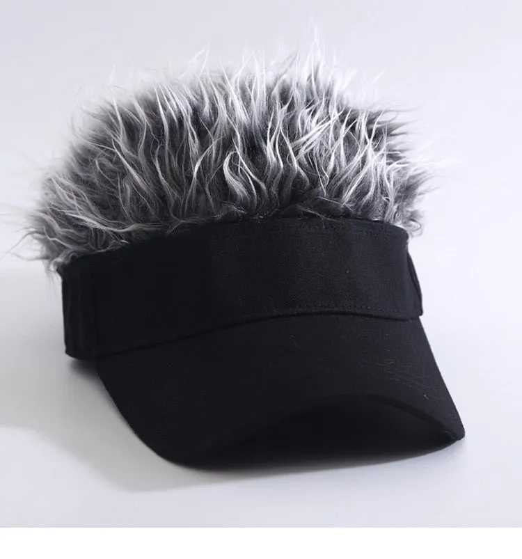 Men Women Casual Concise Sun Shade Adjustable Sun Visor Baseball Cap With Spiky Hairs Wig Baseball Hat With Spiked Wigs