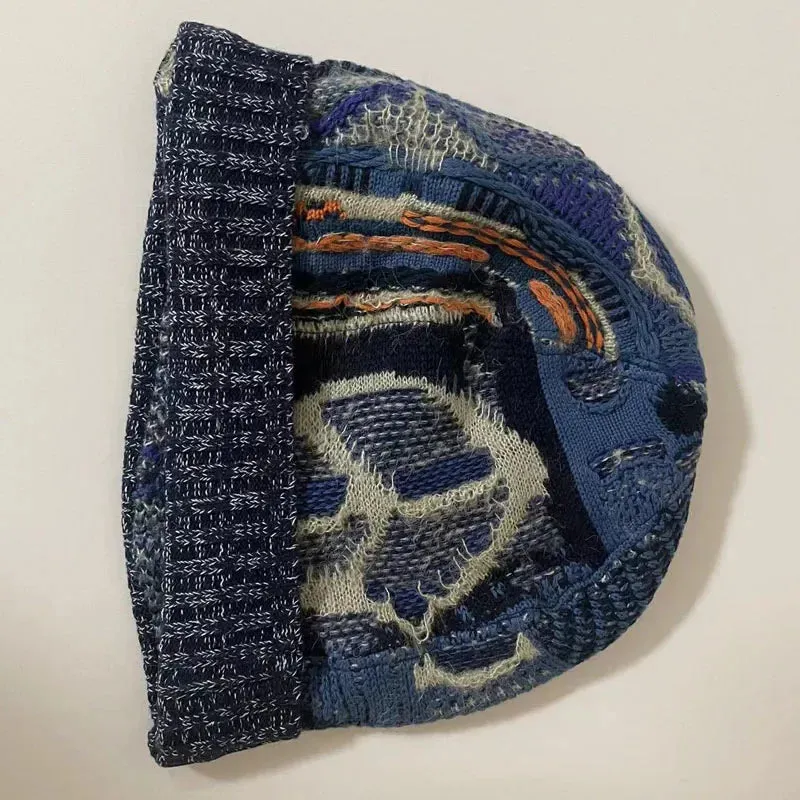 Men's Handmade Skullies Knitted Wool Blended Retro Warm Hat