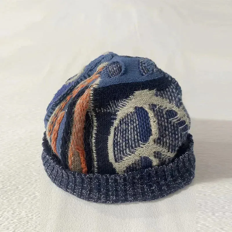 Men's Handmade Skullies Knitted Wool Blended Retro Warm Hat