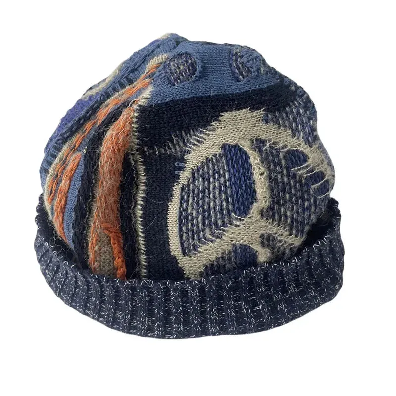 Men's Handmade Skullies Knitted Wool Blended Retro Warm Hat