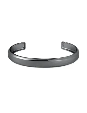 Mens Smooth Cuff Bangle with Baguettes Finished in Black Rhodium Sale