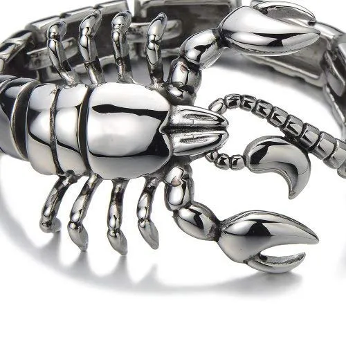 Mens Stainless Steel Large Scorpion Bangle Bracelet Silver Color Polished