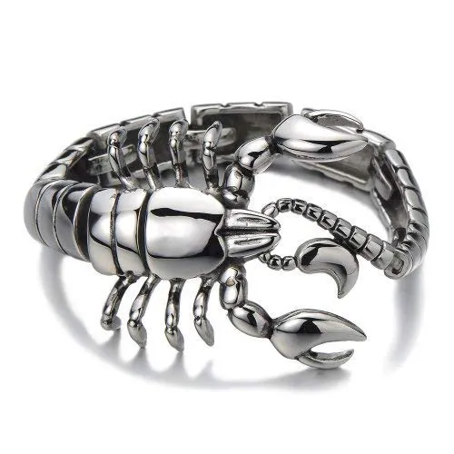 Mens Stainless Steel Large Scorpion Bangle Bracelet Silver Color Polished