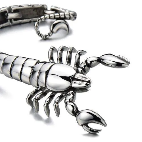 Mens Stainless Steel Large Scorpion Bangle Bracelet Silver Color Polished