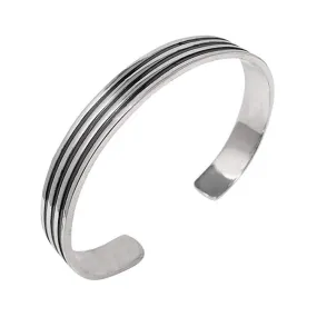 Men's Sterling Silver Bangle Bracelet Triple Lines Bangle Bracelet