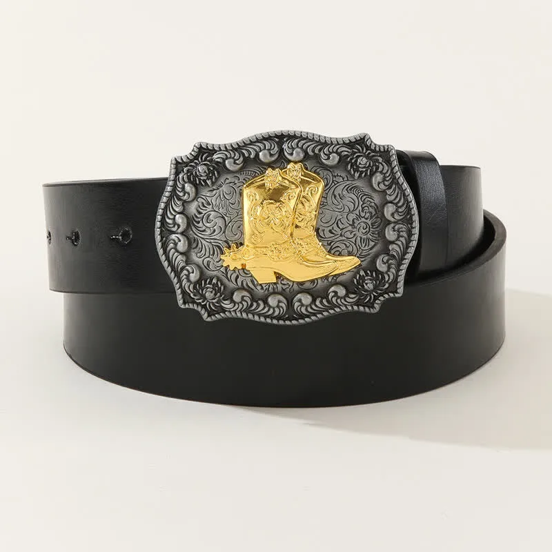 Men's Vintage Cowboy Boots Black Leather Belt