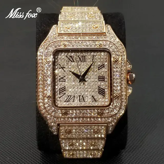 MISSFOX Luxury Square Diamond Watch For Men