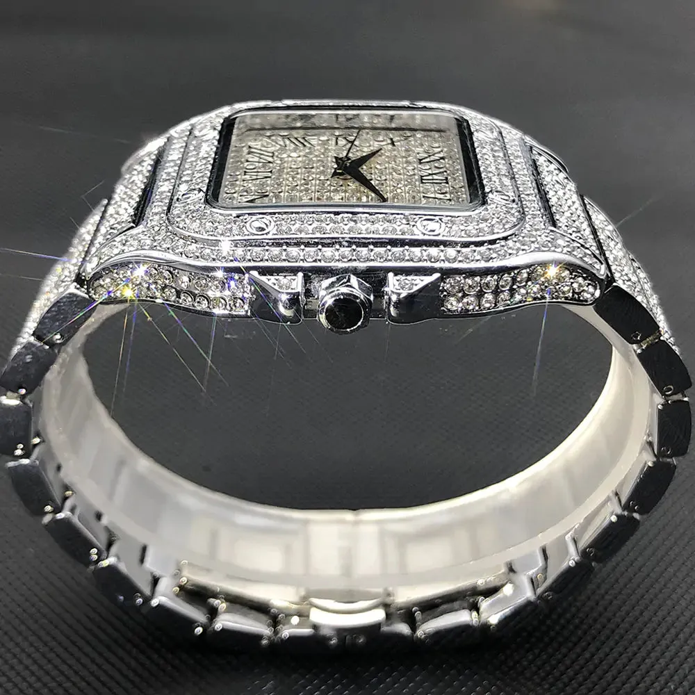 MISSFOX Luxury Square Diamond Watch For Men
