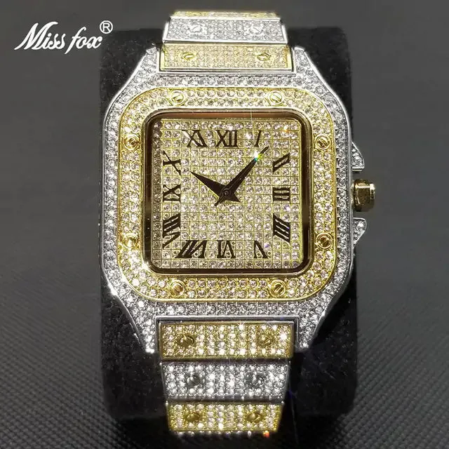 MISSFOX Luxury Square Diamond Watch For Men