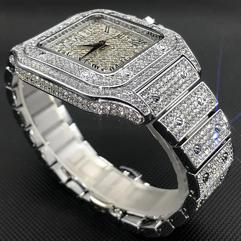 MISSFOX Luxury Square Diamond Watch For Men