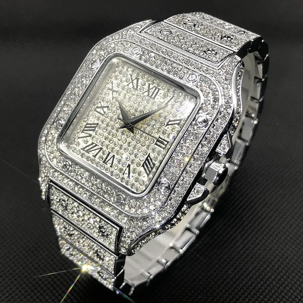 MISSFOX Luxury Square Diamond Watch For Men