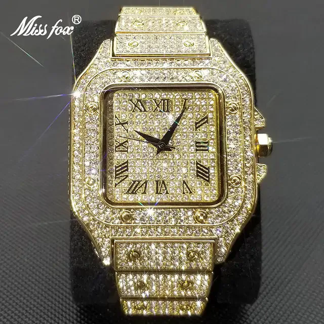 MISSFOX Luxury Square Diamond Watch For Men